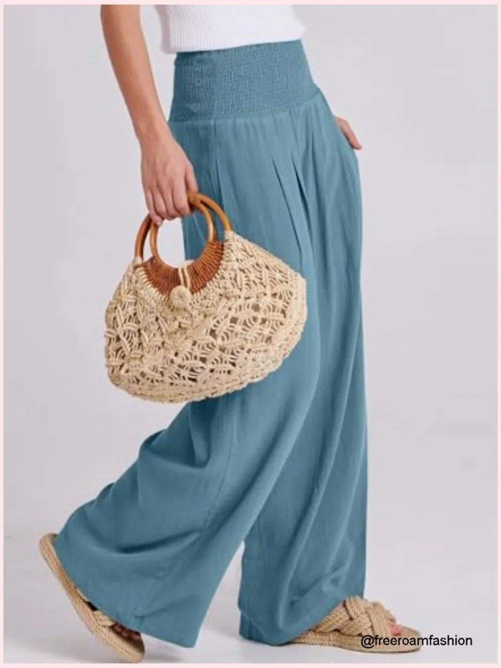 Linen Palazzo Pants Wide Leg High Waist Casual Lounge Pants